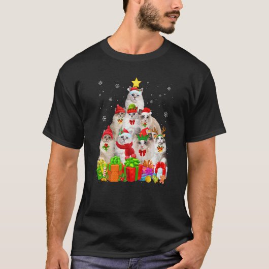 醜いクリスマスセーター猫ツリーラグドール猫クリスマス Tシャツ (正面)