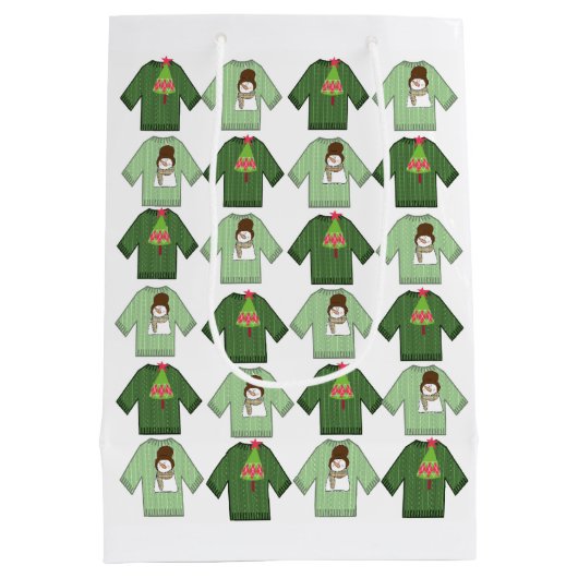 醜いクリスマスセーター緑の抱き枕 ミディアムペーパーバッグ (裏面)