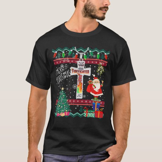 醜いクリスマスセーター誇りを持ったクリスファイアーファイター Tシャツ (正面)