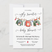 醜いクリスマスセーター赤ちゃんシャワー物干しライン 招待状 (正面)