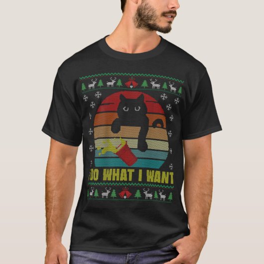 醜いクリスマスセーター赤カップ猫の値リスト Tシャツ (正面)