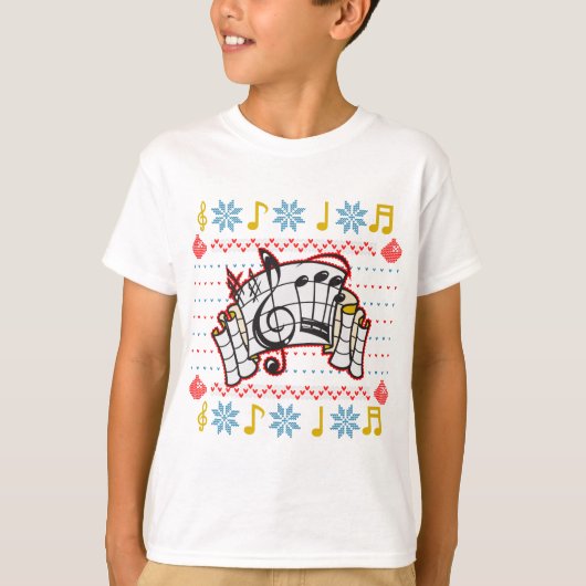醜いクリスマスセーター音楽ノート Tシャツ (正面)