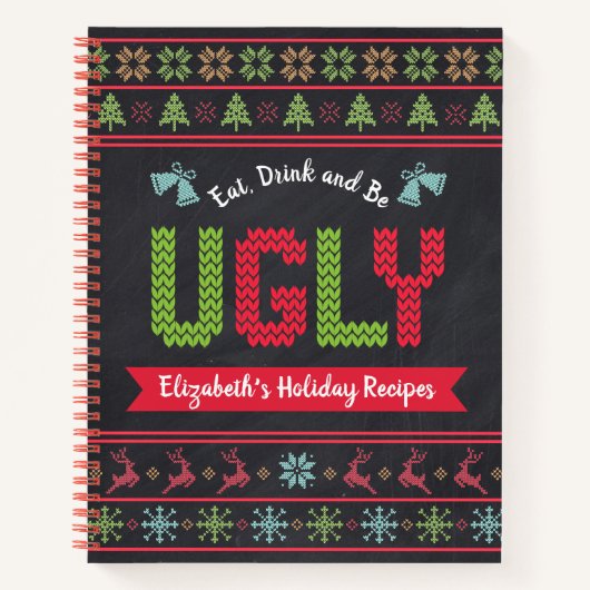醜いクリスマスセーター黒板レシピクックブック ノートブック (正面)