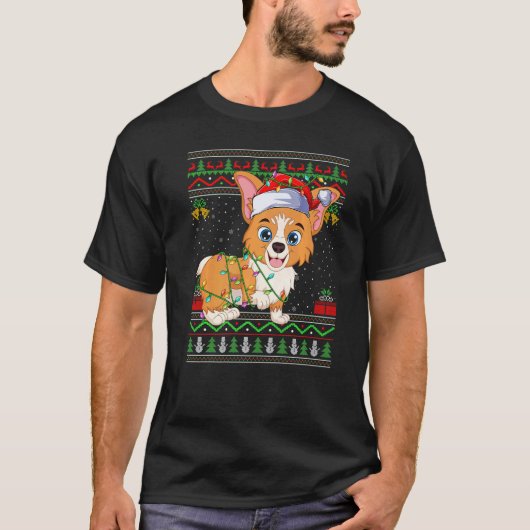 醜いクリスマスセーター サンタ ウェルシュコーギー 犬 クリ Tシャツ (正面)