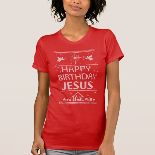 醜いクリスマスセーター – ハッピーバースデーイエス Tシャツ (正面)