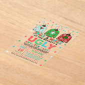 醜いクリスマスセーター ホリデーパーティー アクリル招待状 (レイダウン)