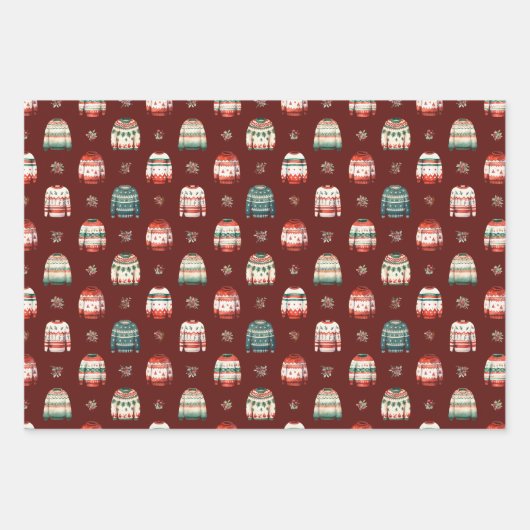 醜いクリスマスセーター | ホリーと果実のパターン ラッピングペーパーシート (正面)