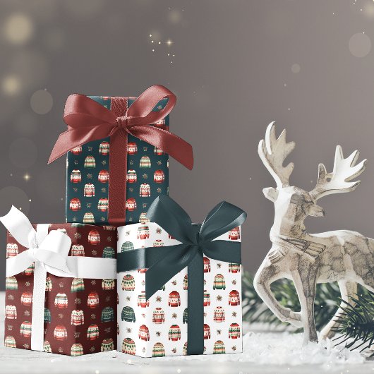 醜いクリスマスセーター | ホリーと果実のパターン ラッピングペーパーシート
