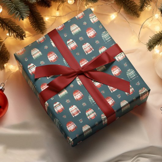 醜いクリスマスセーター | ホリーと果実のパターン ラッピングペーパー