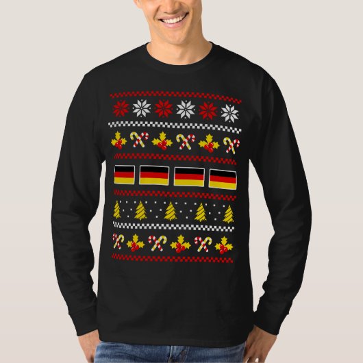 醜いクリスマスセーターGermany国旗、アメリカ半生菌 Tシャツ (正面)