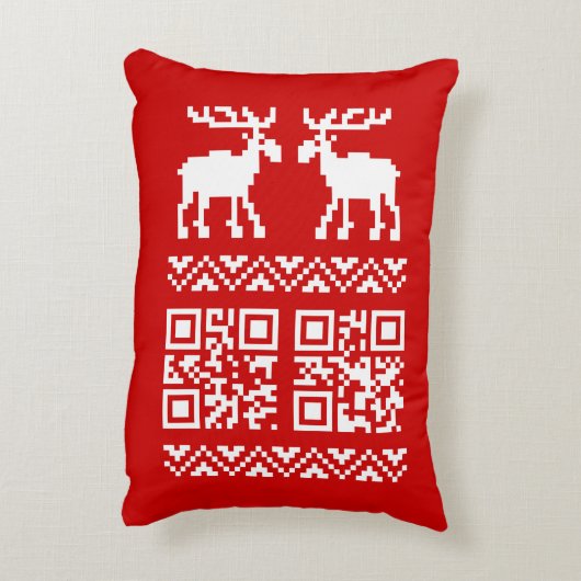 醜いクリスマスセーターQRコード新年おめでとう！ アクセントクッション (裏面(縦))
