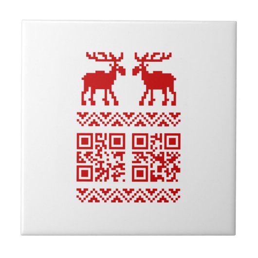 醜いクリスマスセーターQRコード新年おめでとう! タイル (正面)