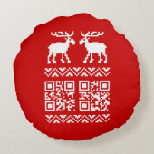醜いクリスマスセーターQRコード新年おめでとう! ラウンドクッション (裏面)