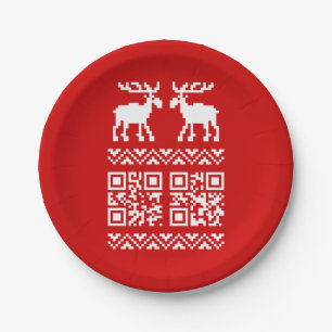 醜いクリスマスセーターQRコード ハッピーニューイヤー！ ペーパープレート