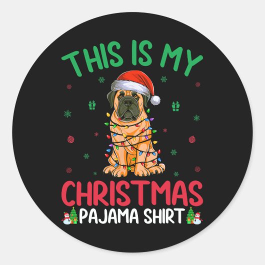 醜いクリスマスツリーサンタイングリッシュマスティフ犬のクリスマス ラウンドシール (正面)