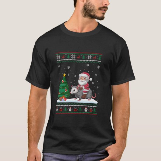 醜いクリスマスツリーライトクリスマスサンタライディングオポス Tシャツ (正面)
