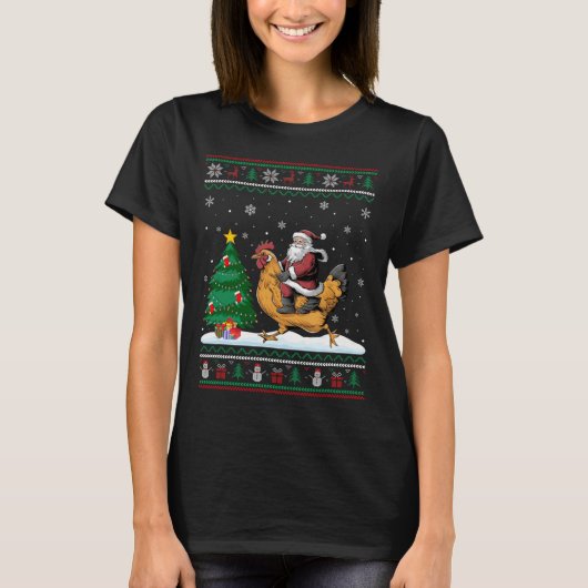 醜いクリスマスツリーライトクリスマスサンタライディングシック Tシャツ (正面)