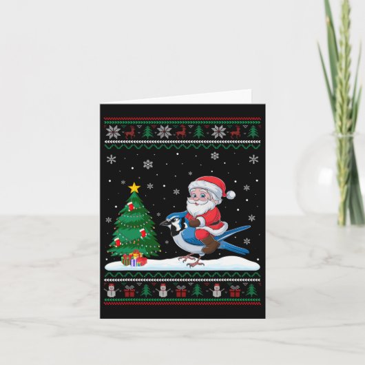 醜いクリスマスツリーライトクリスマスサンタライディングブルー カード (正面)