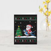 醜いクリスマスツリーライトクリスマスサンタライディングブルー カード (黄色い花)