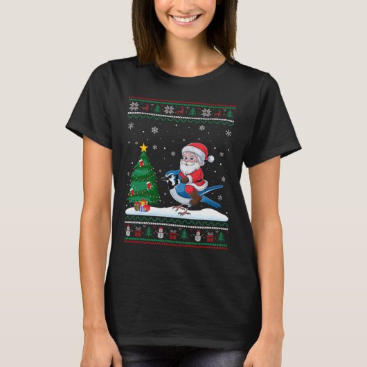醜いクリスマスツリーライトクリスマスサンタライディングブルー Tシャツ (正面)