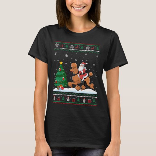 醜いクリスマスツリーライトクリスマスサンタライディングプードル Tシャツ (正面)