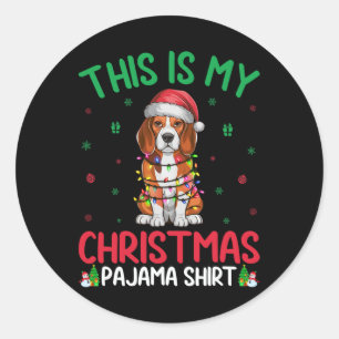醜いクリスマスツリーライトサンタビーグルドッグクリスマスP ラウンドシール