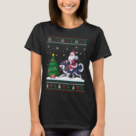 醜いクリスマスツリーライトサンタライディングアラスカンKl Tシャツ (正面)