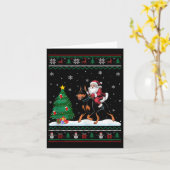 醜いクリスマスツリーライトサンタライディングドバーマンパイ カード (黄色い花)