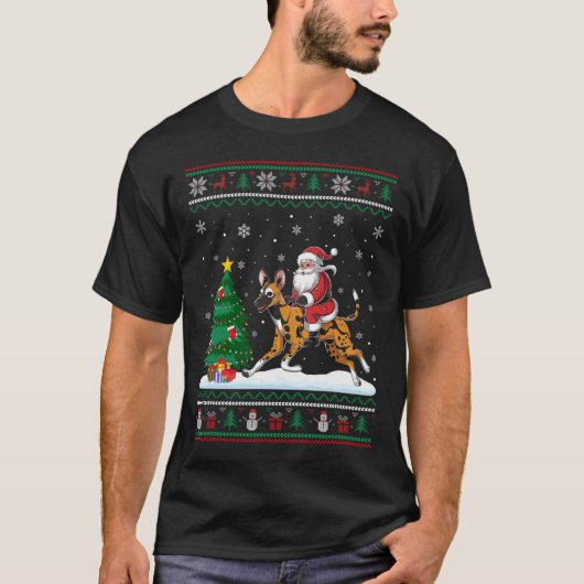 醜いクリスマスツリーライトサンタ乗りアフリカWi Tシャツ (正面)