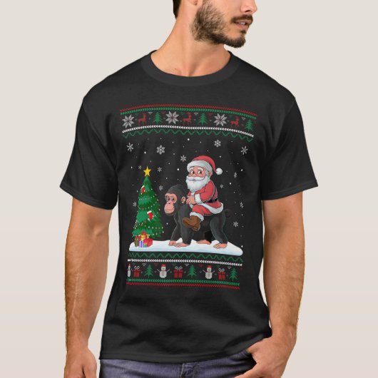 醜いクリスマスツリーライトズクリスマスサンタライディングエイプ Tシャツ (正面)