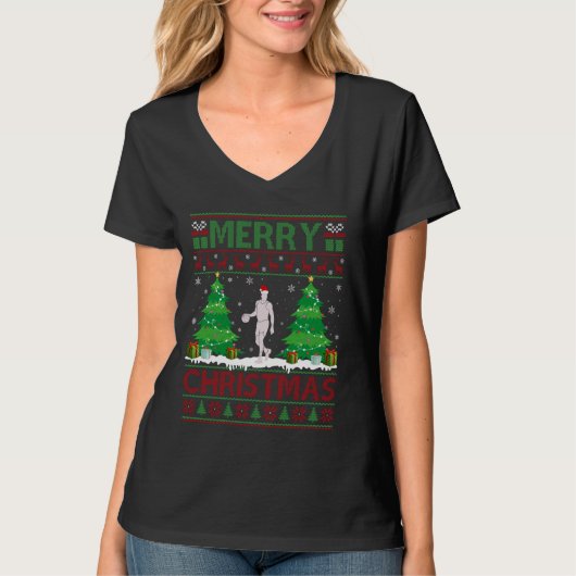 醜いクリスマスツリー照明バスケットボール選手Ugl Tシャツ (正面)