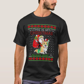 醜いクリスマスドッグセーターサンタライディングウェルシュコーギードッグ Tシャツ