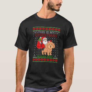 醜いクリスマスドッグセーターサンタライディングトイプードルドッグ Tシャツ