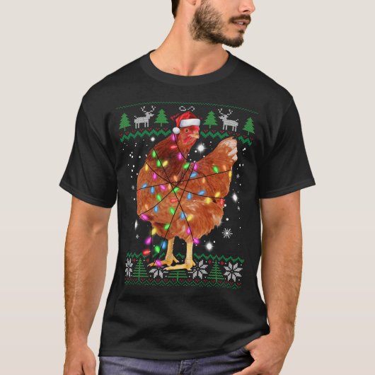 醜いクリスマスニワトリサンタ帽子ライトセーター Tシャツ (正面)