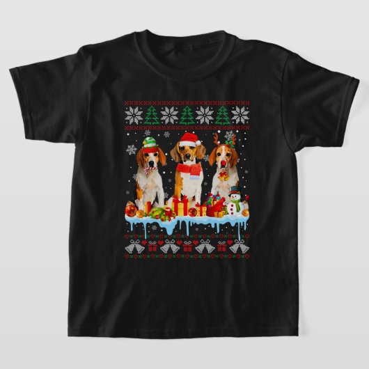 醜いクリスマスビーグル犬サンタクリスマスドッグコスチューム7 Tシャツ (レイダウン)