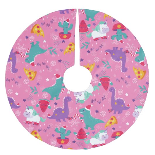 醜いクリスマスピッツユニコーンのスイカ雪 ブラッシュドポリエステルツリースカート (正面)