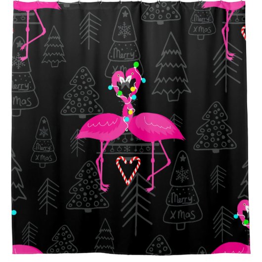 醜いクリスマスフラミンゴキャンディハート シャワーカーテン (正面)