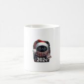 醜いクリスマスブラックキャットサンタハットスカーフの休日_ コーヒーマグカップ (中央)