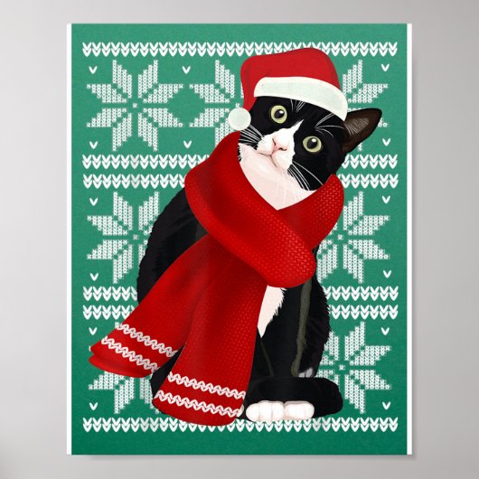 醜いクリスマスブラックキャットサンタハットスカーフホリデー ポスター (正面)