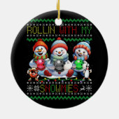 醜いクリスマスボーリング恋人ボウリングをする人、 クリケットの投手がMで転がる セラミックオーナメント (裏面)