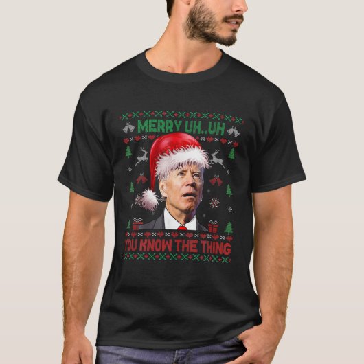 醜いクリスマスメリーバイデン氏Uh君は薄い Tシャツ (正面)