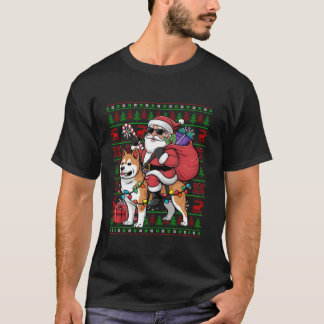 醜いクリスマスライツおもしろいサンタライディング柴犬ドッグ Tシャツ