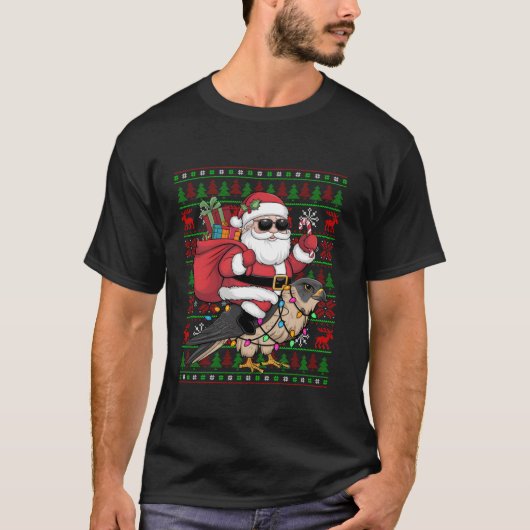 醜いクリスマスライツおもしろいサンタライディング《鳥》ハヤブサバードCh Tシャツ (正面)
