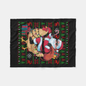 醜いクリスマスライツおもしろいサンタ乗りチキンバードC フリースブランケット (正面(横))