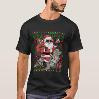 醜いクリスマスライトサンタおもしろいライディングシールクリスマス Tシャツ