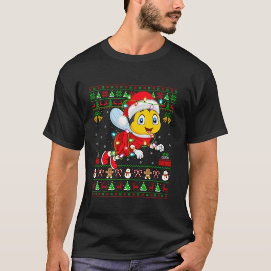 醜いクリスマスライトサンタの衣装ミツバチのクリスマス Tシャツ (正面)