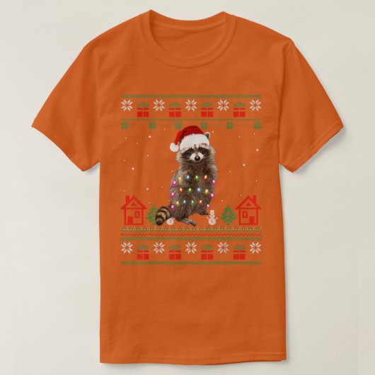醜いクリスマスラクーンサンタハットライトセーターXm Tシャツ (デザイン正面)