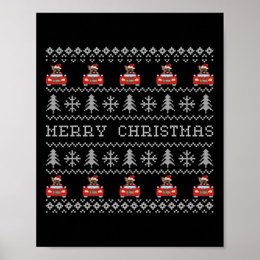 醜いクリスマスレッドサンタフランスのハットブルドッグクリスマスF ポスター (正面)