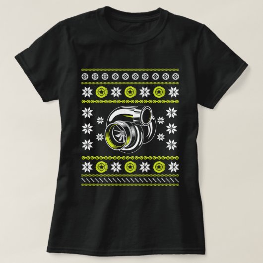 醜いクリスマスレースにマッチするターボ車の整備士 Tシャツ (デザイン正面)