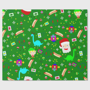 醜いクリスマスロボットのサンタクロースのホットドッグ恐竜 ラッピングペーパー